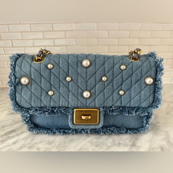 Karl Lagerfeld Paris Agyness Denim Shoulder Bag - Picture 1 of 7